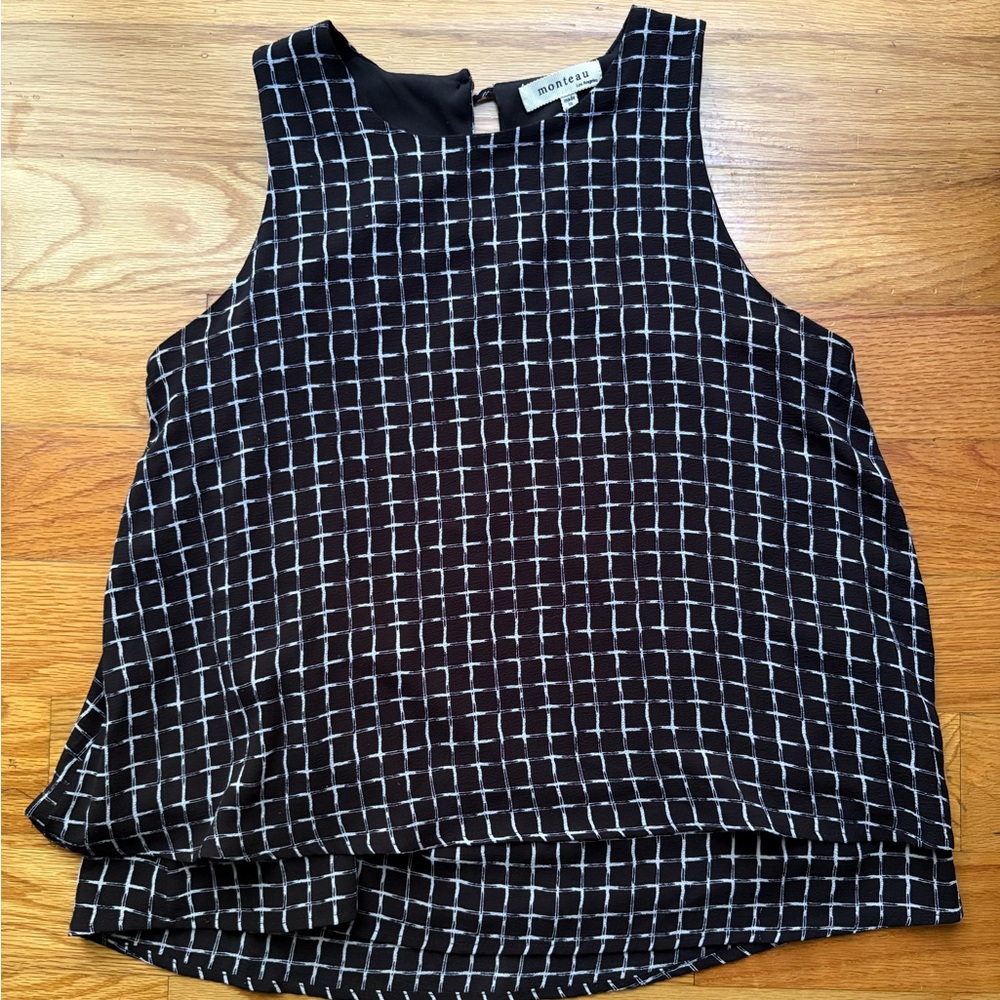 Monteau Black and White Grid Tank Top